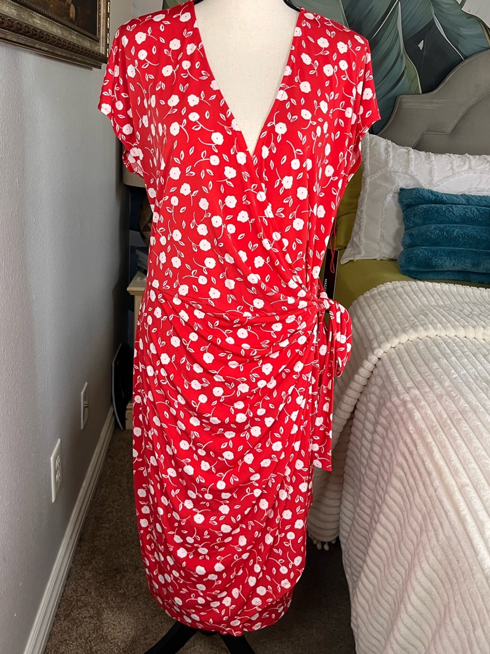 Maggy London Red Floral Wrap Dress 18 Plus Size NEW